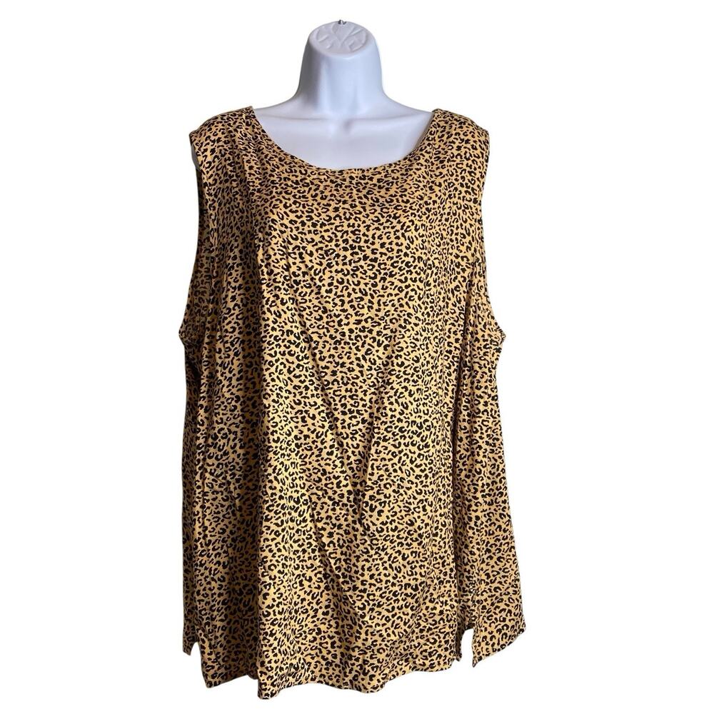 Maggie Barnes Golden Brown Black Leopard Liquid Knit Sleeveless Top Size 22W